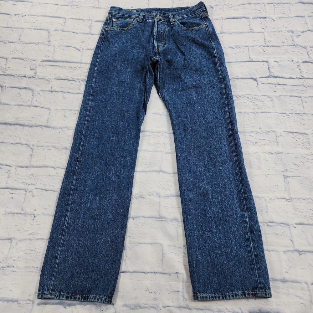 Levis 501 Premium MENS 30X32 Big E Jeans Blue Denim Straight Button Fly - Picture 1 of 13